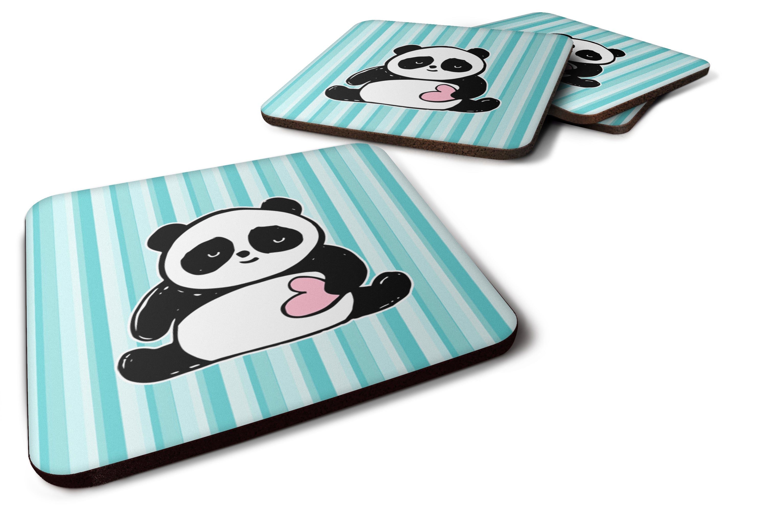 Panda Bear Love Foam Coasters Set of 4 Cup Coasters for Indoor Outdoor, Tabletop Protection, Anti Slip, Mouse pad Material