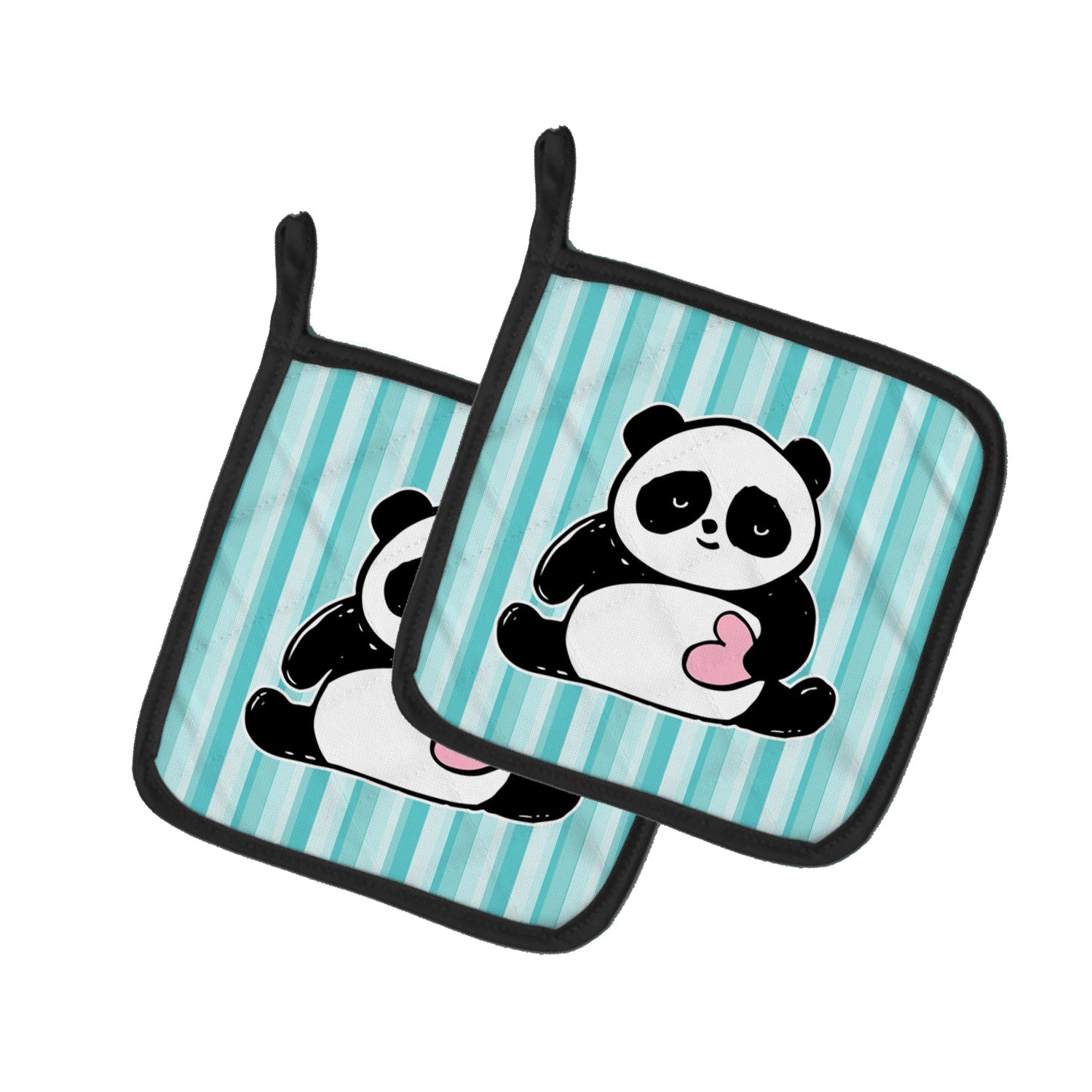 Panda Bear Love Pot Holder Set of 2 Heat Resistant Quilted Hot Pads 7.5 x 7.5 Inch, Insulated Kitchen Trivets for Cooking & Baking