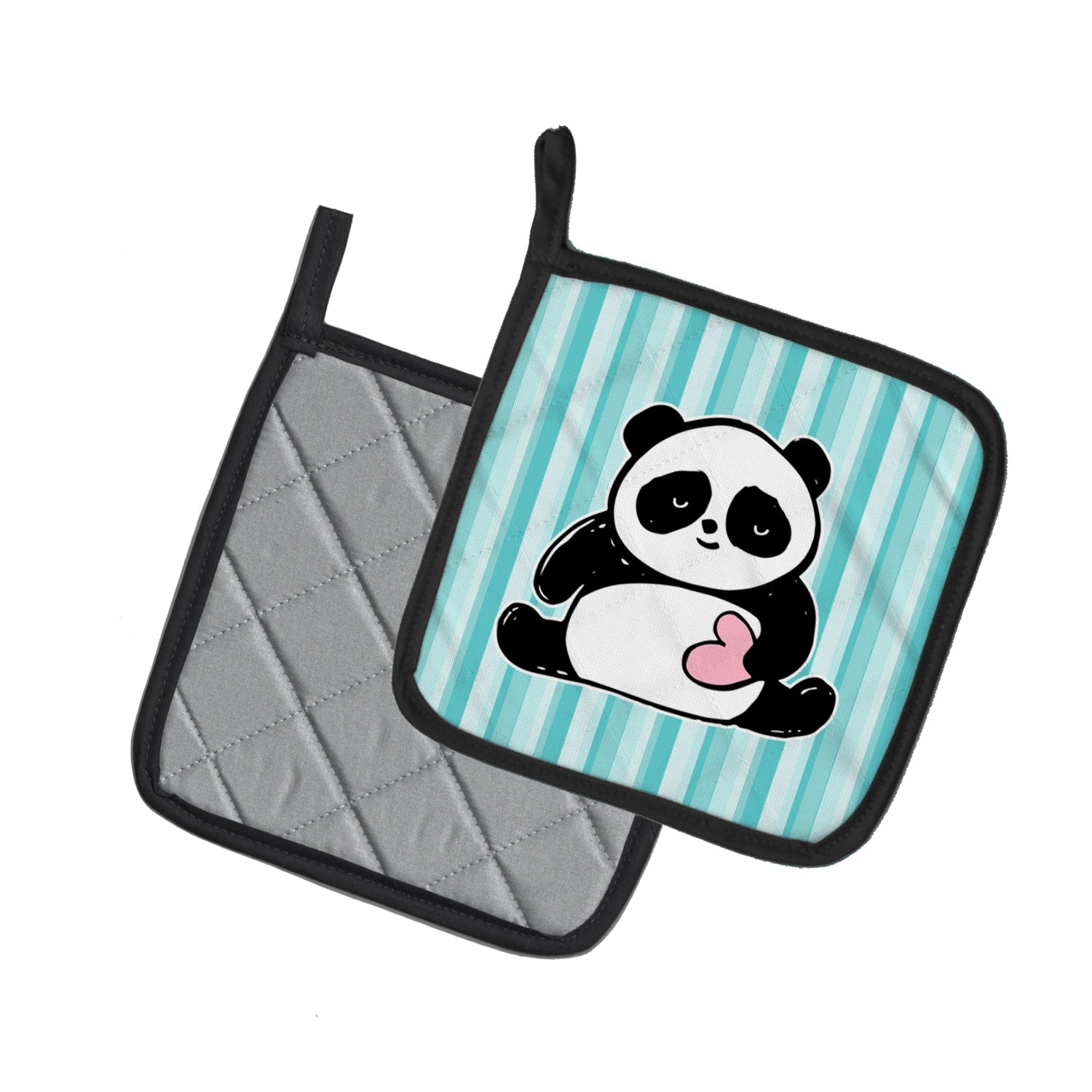 Panda Bear Love Pot Holder Set of 2 Heat Resistant Quilted Hot Pads 7.5 x 7.5 Inch, Insulated Kitchen Trivets for Cooking & Baking