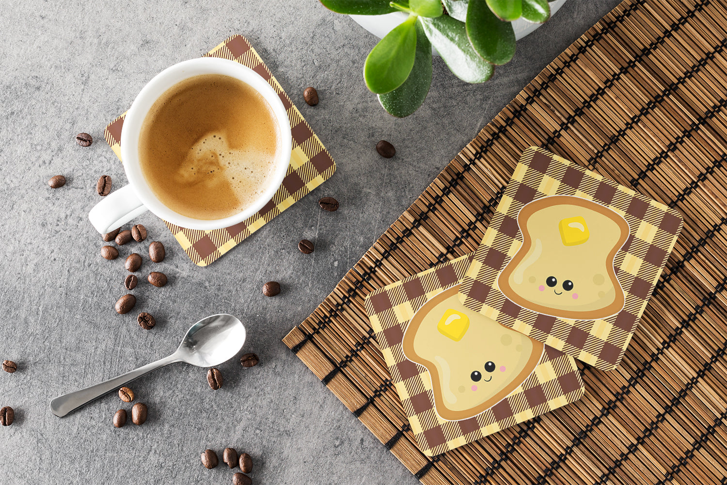 Buttered Toast Face Foam Coasters Set of 4 Cup Coasters for Indoor Outdoor, Tabletop Protection, Anti Slip, Mouse pad Material