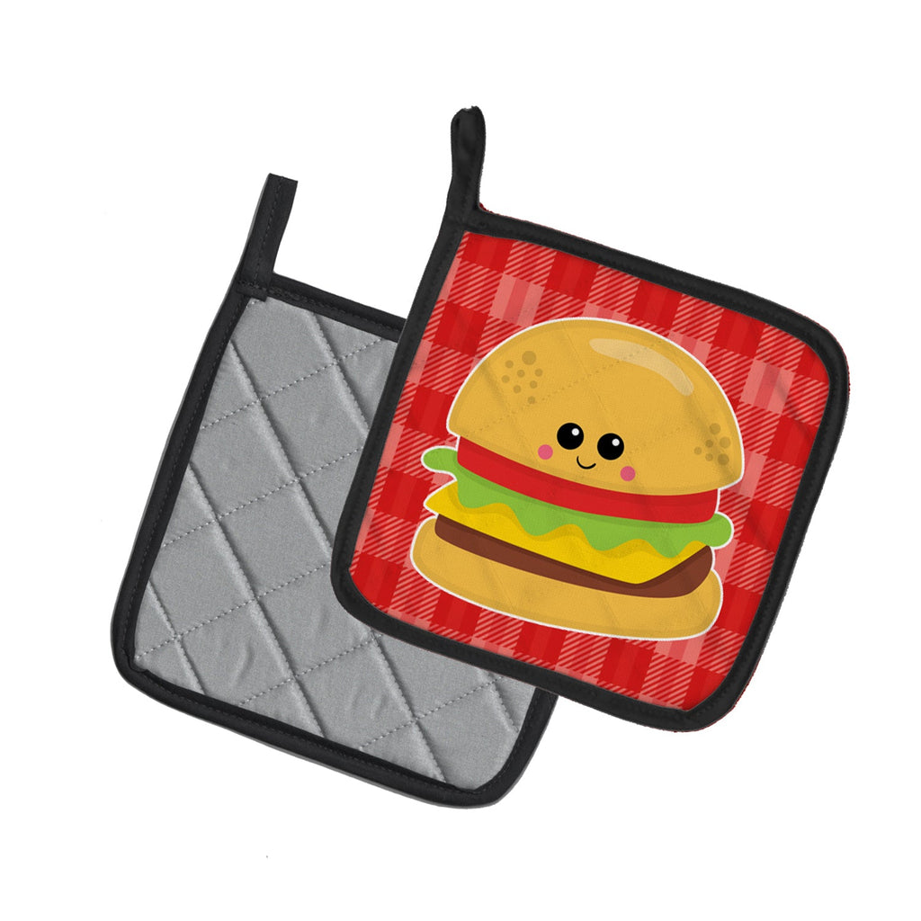Hamburger Face Pot Holder Set of 2 Heat Resistant Quilted Hot Pads 7.5 x 7.5 Inch, Insulated Kitchen Trivets for Cooking & Baking