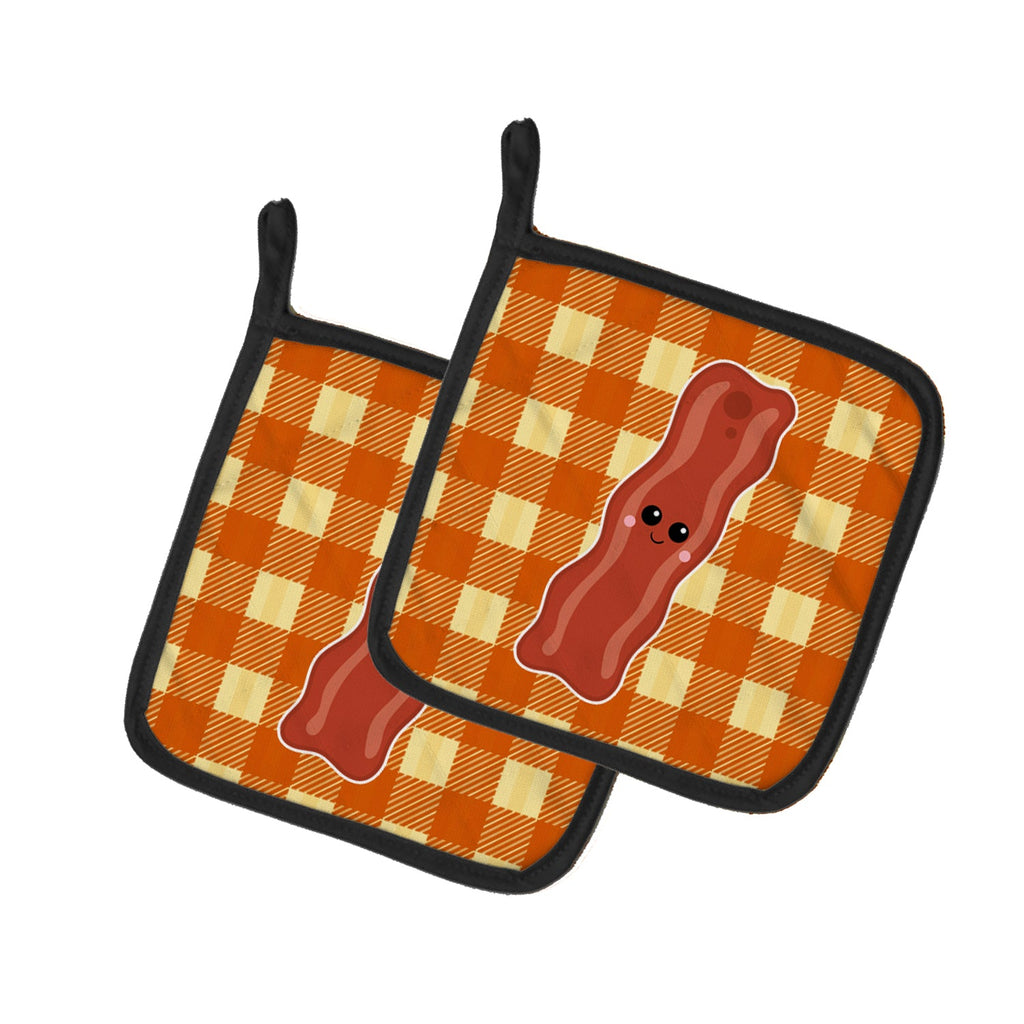 Bacon Face Pot Holder Set of 2 Heat Resistant Quilted Hot Pads 7.5 x 7.5 Inch, Insulated Kitchen Trivets for Cooking & Baking