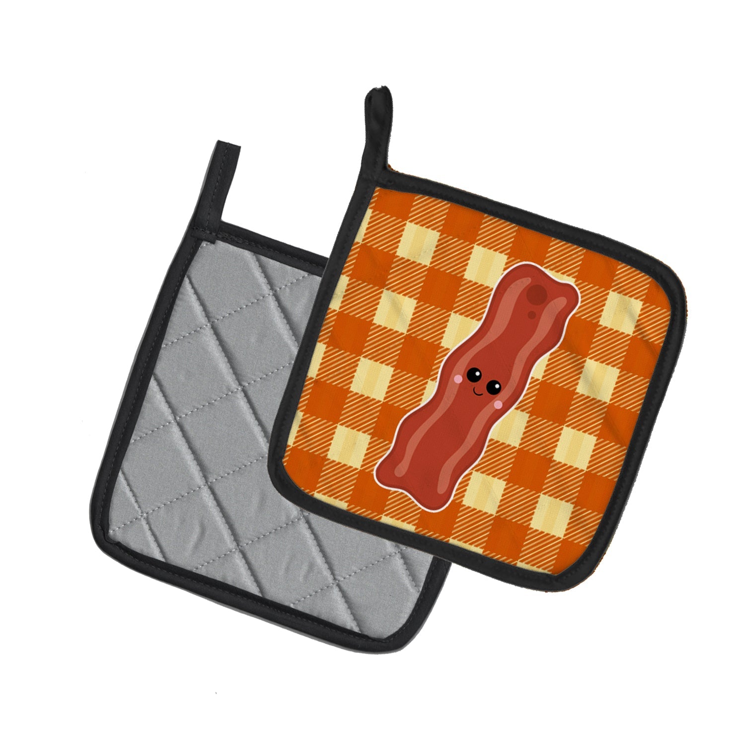 Bacon Face Pot Holder Set of 2 Heat Resistant Quilted Hot Pads 7.5 x 7.5 Inch, Insulated Kitchen Trivets for Cooking & Baking