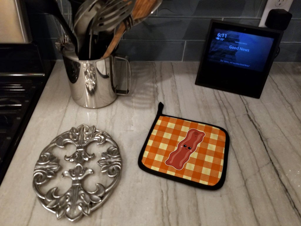 Bacon Face Pot Holder Set of 2 Heat Resistant Quilted Hot Pads 7.5 x 7.5 Inch, Insulated Kitchen Trivets for Cooking & Baking