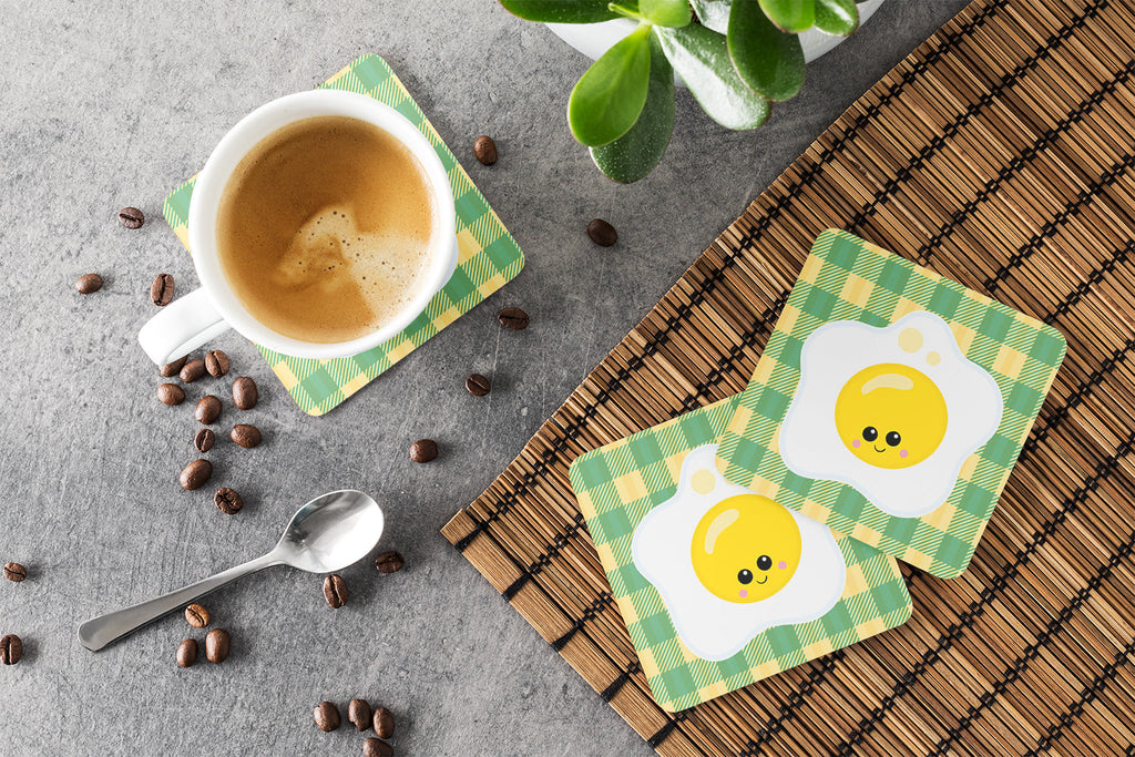 Fried Egg Face Foam Coasters Set of 4 Cup Coasters for Indoor Outdoor, Tabletop Protection, Anti Slip, Mouse pad Material