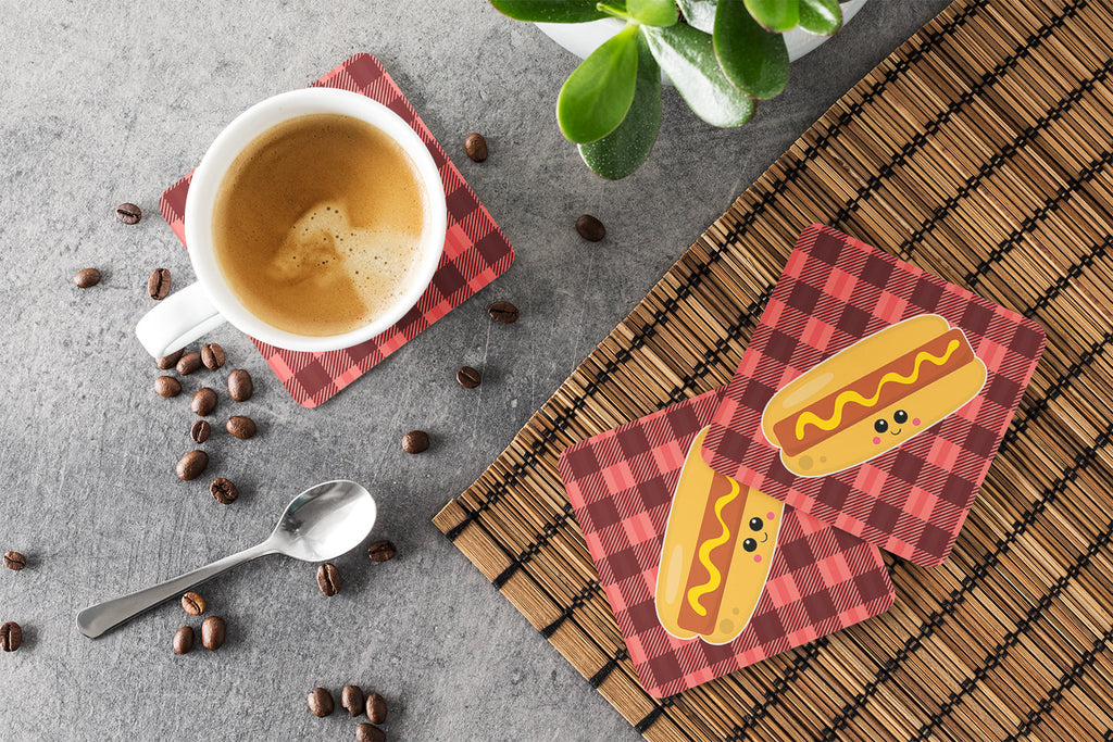 Hot Dog Face Foam Coasters Set of 4 Cup Coasters for Indoor Outdoor, Tabletop Protection, Anti Slip, Mouse pad Material