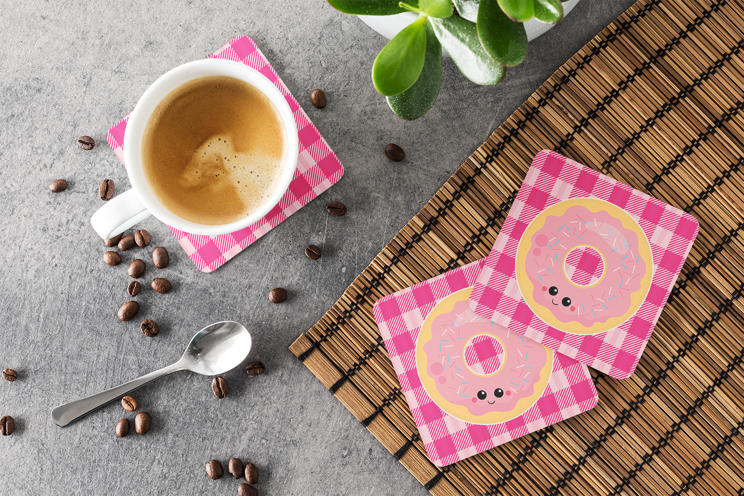 Donut Face Foam Coasters Set of 4 Cup Coasters for Indoor Outdoor, Tabletop Protection, Anti Slip, Mouse pad Material