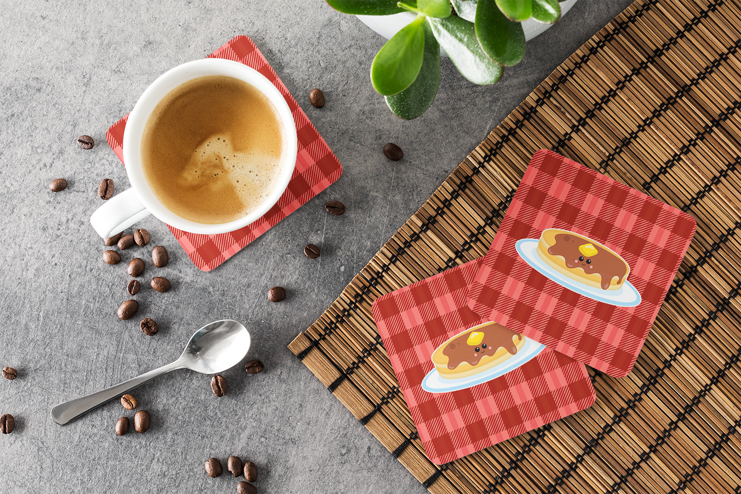 Pancake Face Foam Coasters Set of 4 Cup Coasters for Indoor Outdoor, Tabletop Protection, Anti Slip, Mouse pad Material