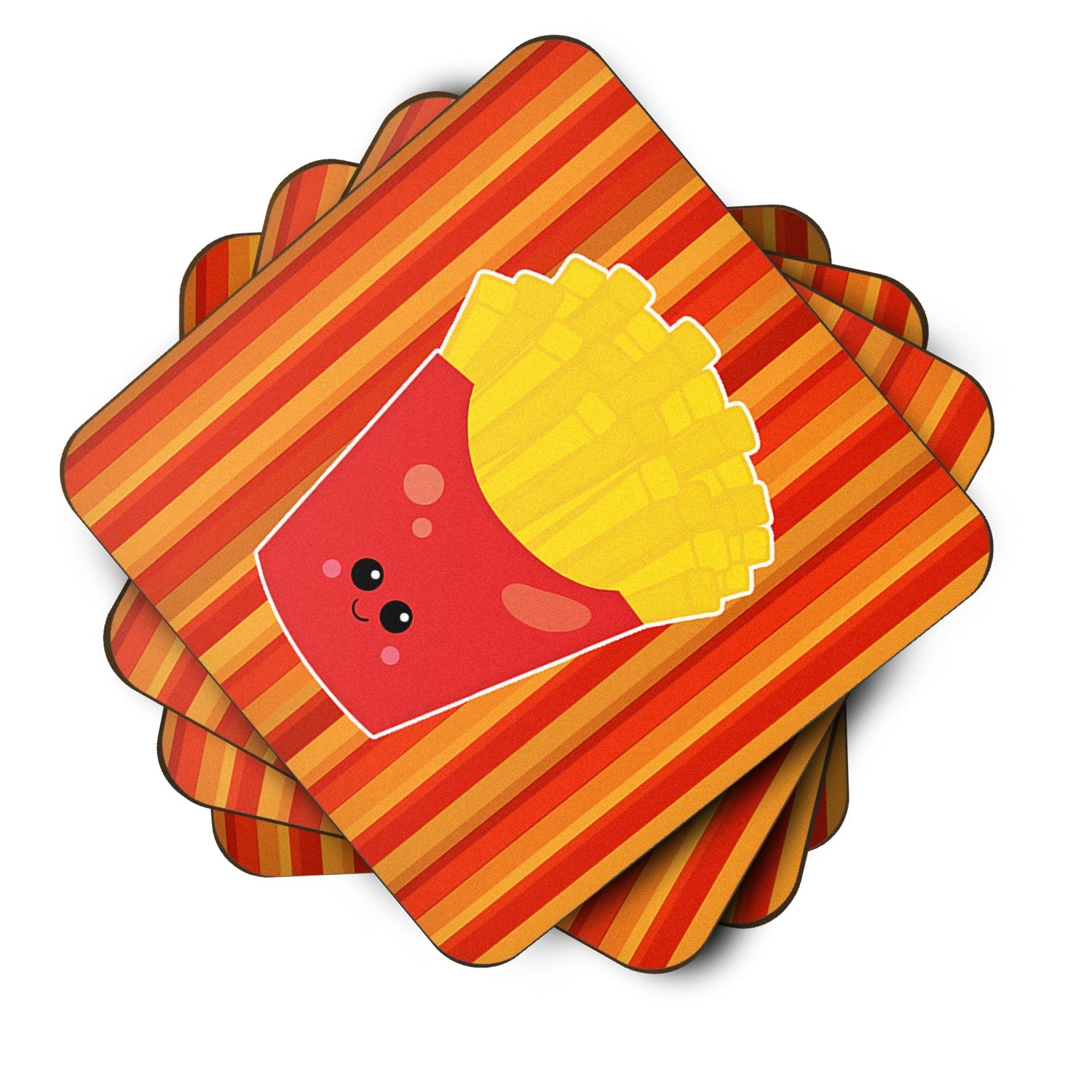 French Fries Face Foam Coasters Set of 4 Cup Coasters for Indoor Outdoor, Tabletop Protection, Anti Slip, Mouse pad Material