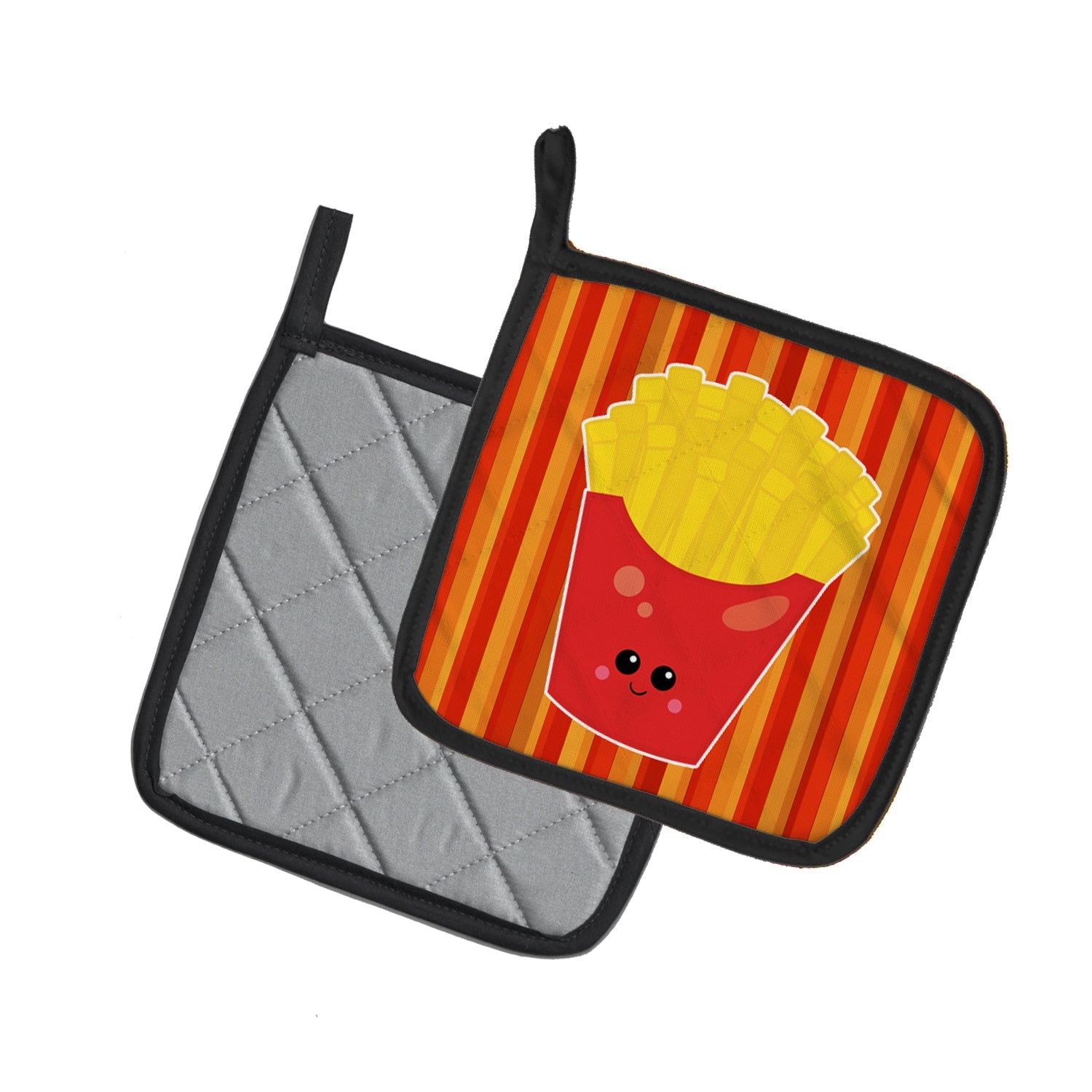 French Fries Face Pot Holder Set of 2 Heat Resistant Quilted Hot Pads 7.5 x 7.5 Inch, Insulated Kitchen Trivets for Cooking & Baking