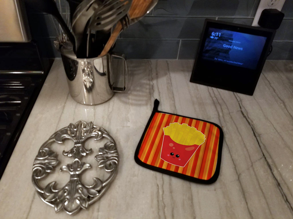 French Fries Face Pot Holder Set of 2 Heat Resistant Quilted Hot Pads 7.5 x 7.5 Inch, Insulated Kitchen Trivets for Cooking & Baking