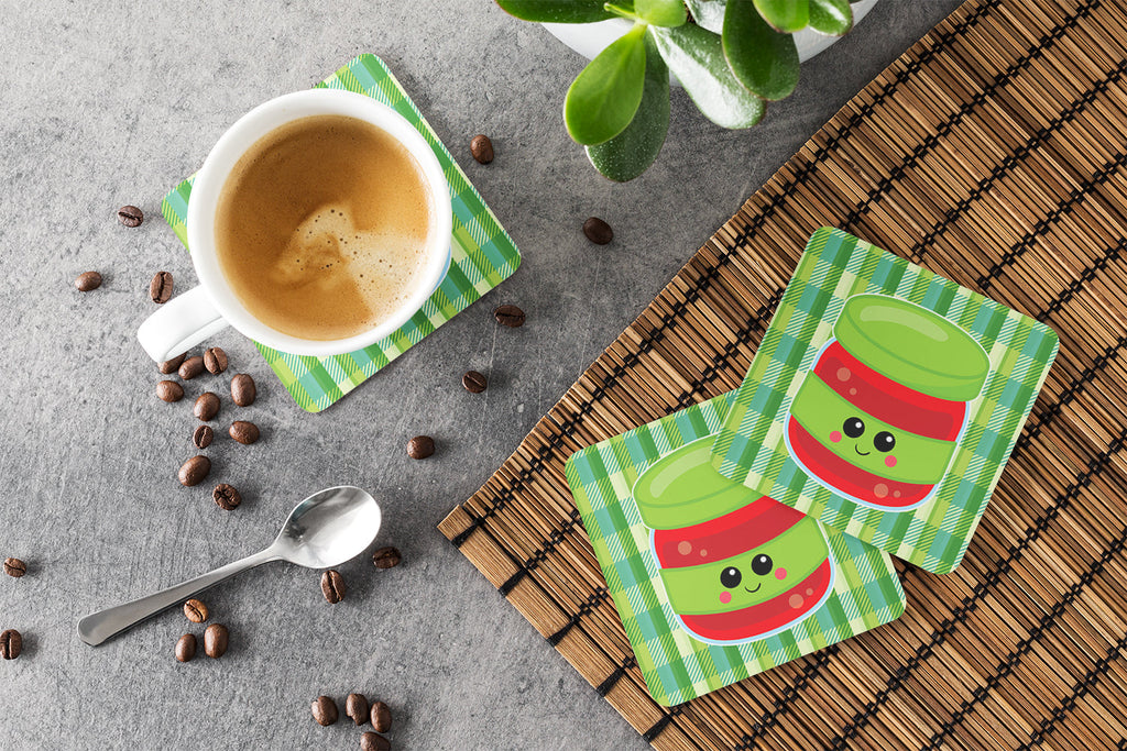 Jelly Jar Face Foam Coasters Set of 4 Cup Coasters for Indoor Outdoor, Tabletop Protection, Anti Slip, Mouse pad Material