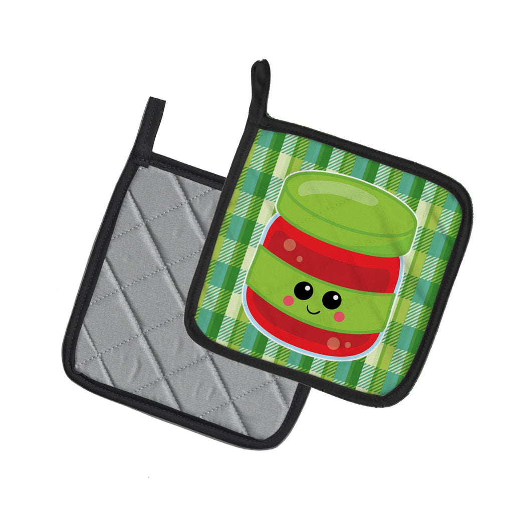 Jelly Jar Face Pot Holder Set of 2 Heat Resistant Quilted Hot Pads 7.5 x 7.5 Inch, Insulated Kitchen Trivets for Cooking & Baking