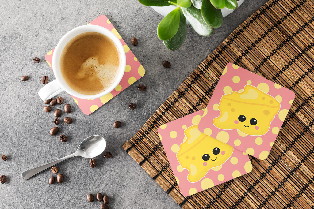 Cheese Head  Face Foam Coasters Set of 4 Cup Coasters for Indoor Outdoor, Tabletop Protection, Anti Slip, Mouse pad Material