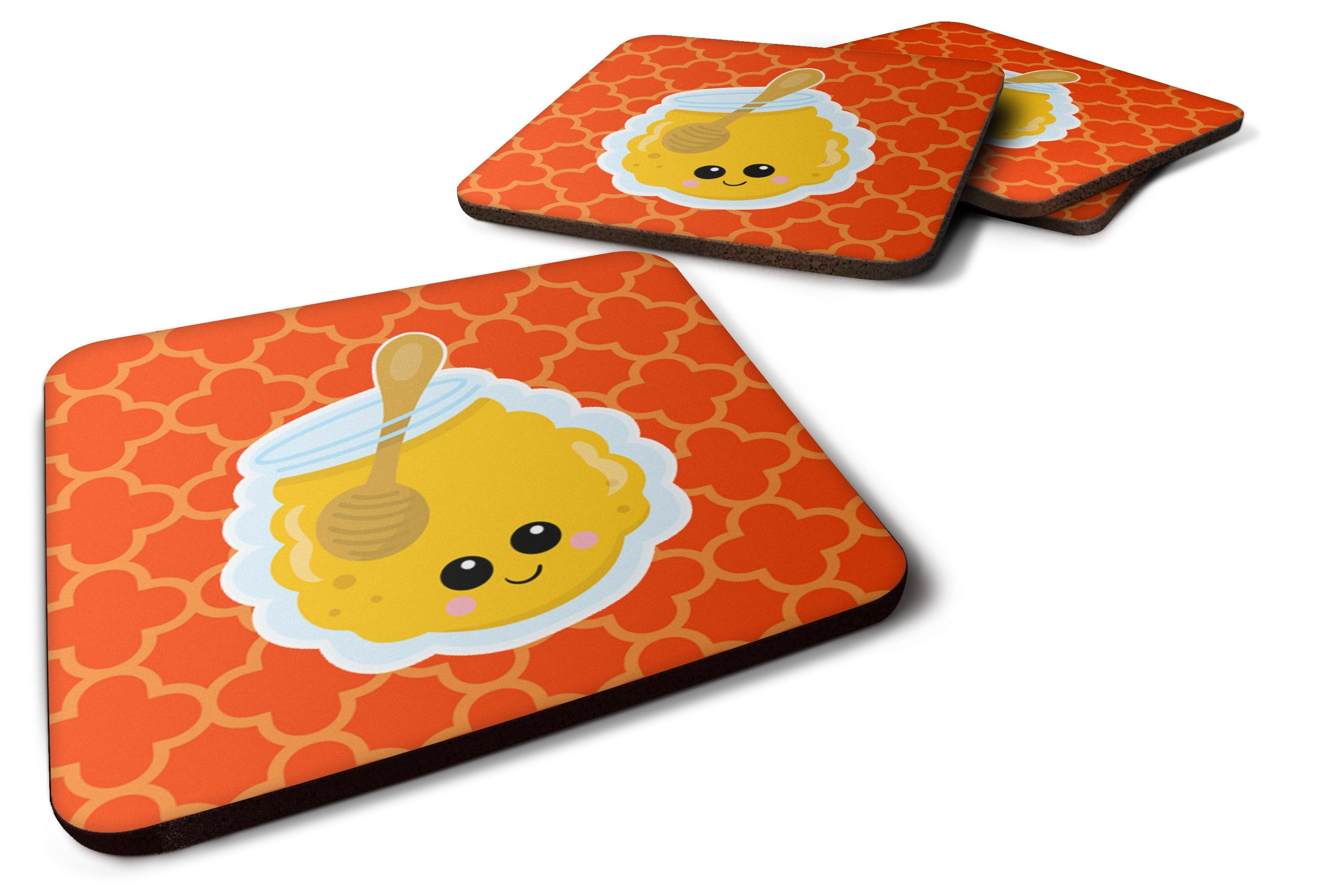 Honey Jar Face Foam Coasters Set of 4 Cup Coasters for Indoor Outdoor, Tabletop Protection, Anti Slip, Mouse pad Material