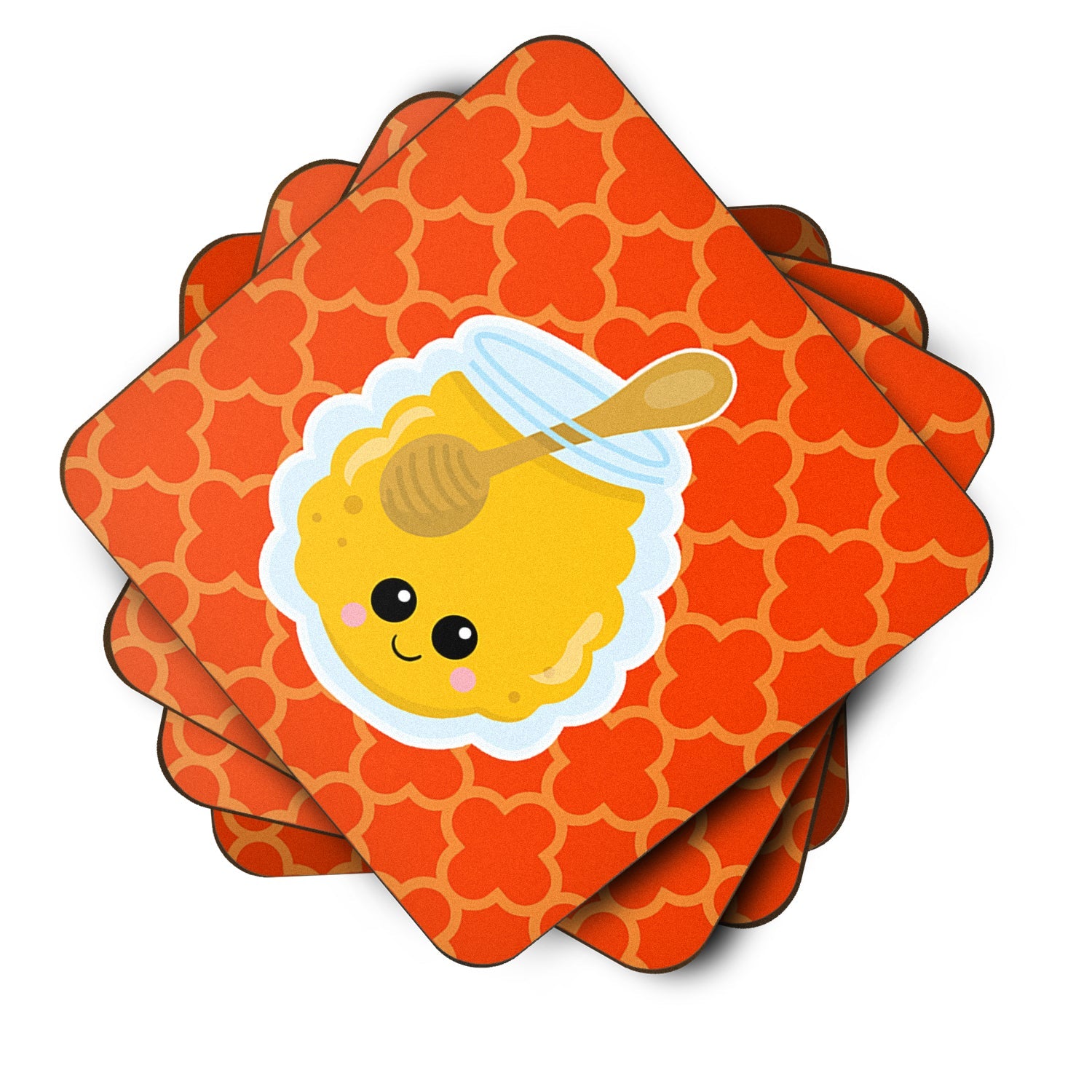 Honey Jar Face Foam Coasters Set of 4 Cup Coasters for Indoor Outdoor, Tabletop Protection, Anti Slip, Mouse pad Material