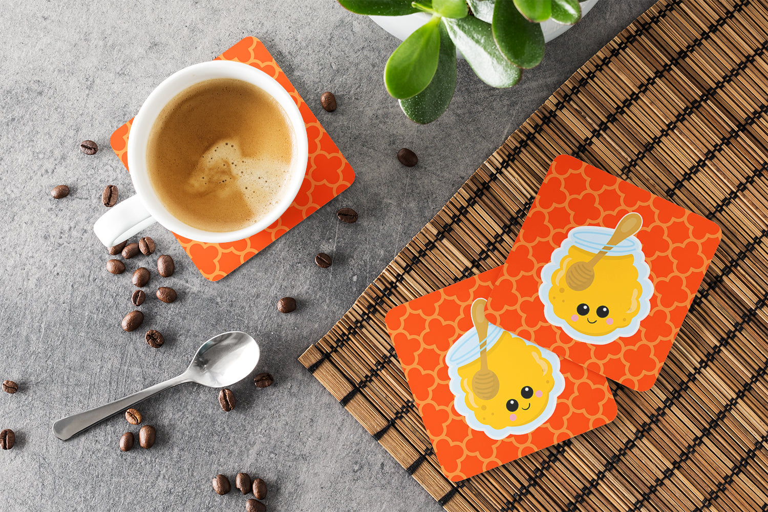 Honey Jar Face Foam Coasters Set of 4 Cup Coasters for Indoor Outdoor, Tabletop Protection, Anti Slip, Mouse pad Material