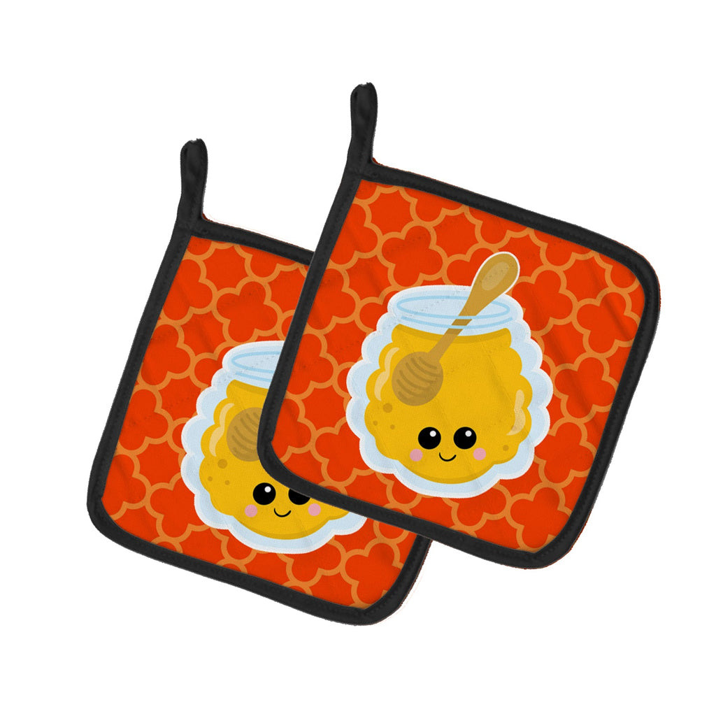 Honey Jar Face Pot Holder Set of 2 Heat Resistant Quilted Hot Pads 7.5 x 7.5 Inch, Insulated Kitchen Trivets for Cooking & Baking