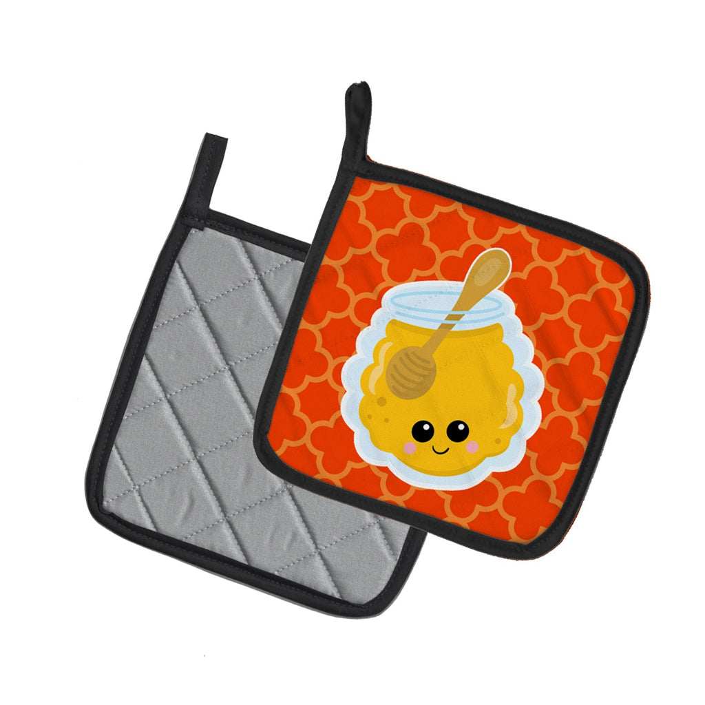 Honey Jar Face Pot Holder Set of 2 Heat Resistant Quilted Hot Pads 7.5 x 7.5 Inch, Insulated Kitchen Trivets for Cooking & Baking