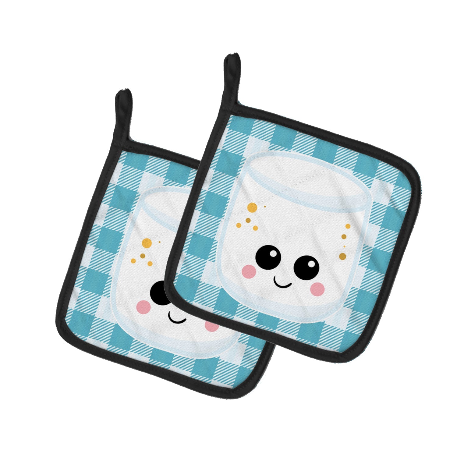 Marshmellow Face Pot Holder Set of 2 Heat Resistant Quilted Hot Pads 7.5 x 7.5 Inch, Insulated Kitchen Trivets for Cooking & Baking