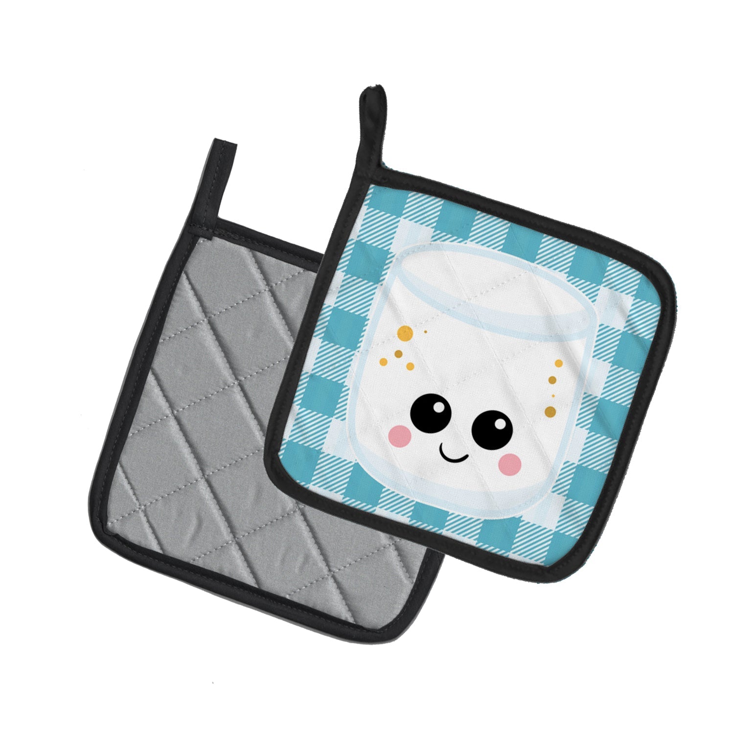 Marshmellow Face Pot Holder Set of 2 Heat Resistant Quilted Hot Pads 7.5 x 7.5 Inch, Insulated Kitchen Trivets for Cooking & Baking