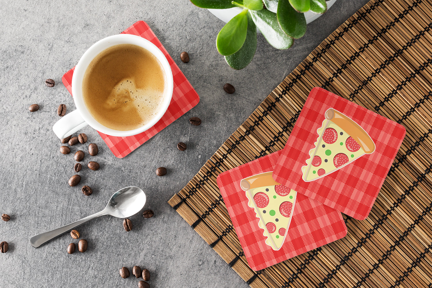 Slice of Pizza Foam Coasters Set of 4 Cup Coasters for Indoor Outdoor, Tabletop Protection, Anti Slip, Mouse pad Material