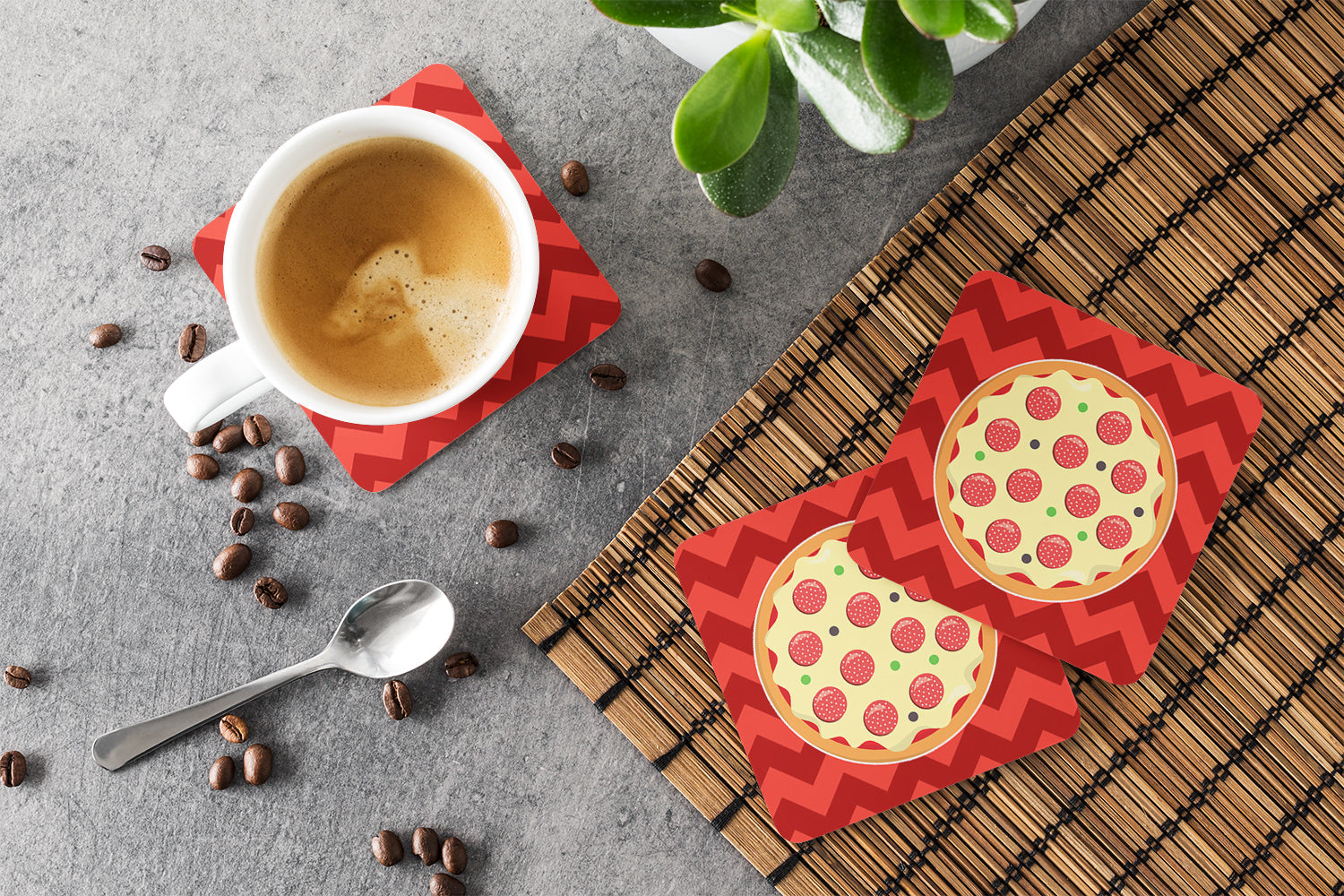 Large Pizza Foam Coasters Set of 4 Cup Coasters for Indoor Outdoor, Tabletop Protection, Anti Slip, Mouse pad Material