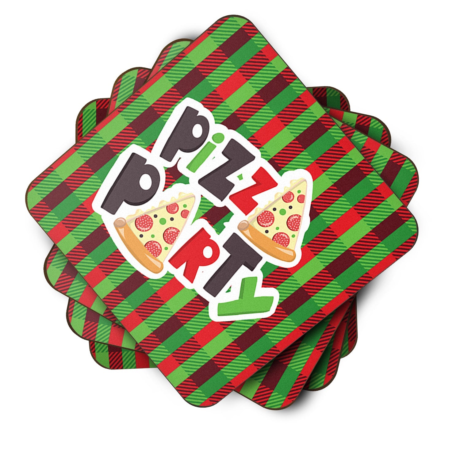 Pizza Party Foam Coasters Set of 4 Cup Coasters for Indoor Outdoor, Tabletop Protection, Anti Slip, Mouse pad Material
