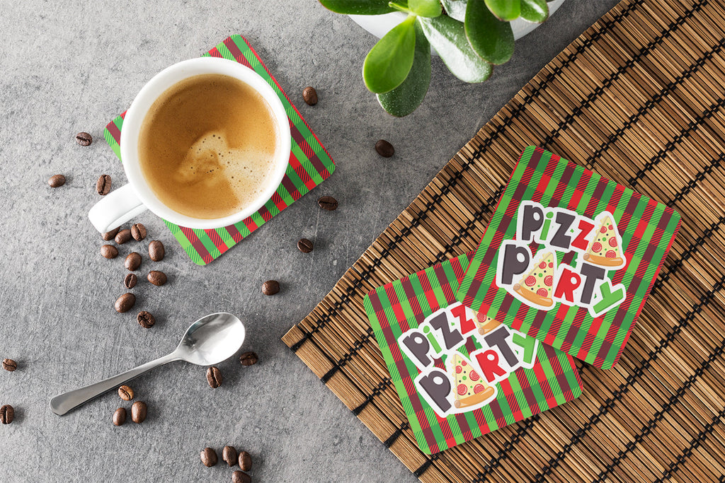 Pizza Party Foam Coasters Set of 4 Cup Coasters for Indoor Outdoor, Tabletop Protection, Anti Slip, Mouse pad Material