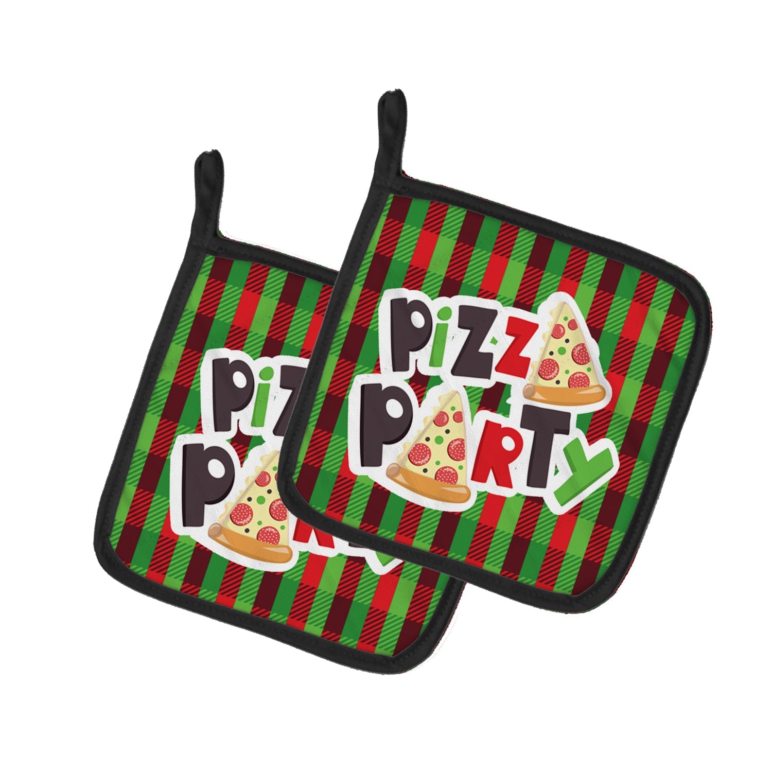 Pizza Party Pot Holder Set of 2 Heat Resistant Quilted Hot Pads 7.5 x 7.5 Inch, Insulated Kitchen Trivets for Cooking & Baking