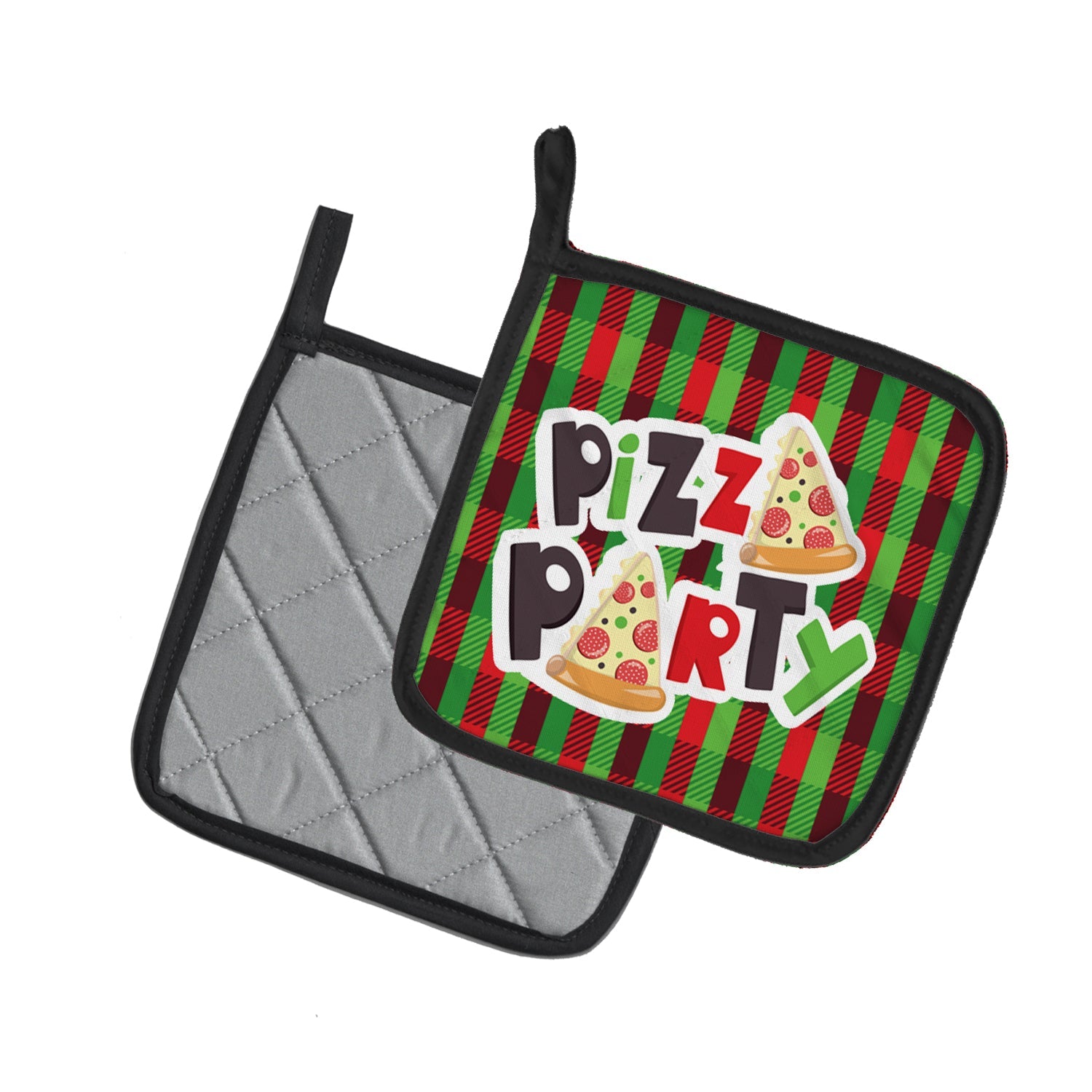 Pizza Party Pot Holder Set of 2 Heat Resistant Quilted Hot Pads 7.5 x 7.5 Inch, Insulated Kitchen Trivets for Cooking & Baking