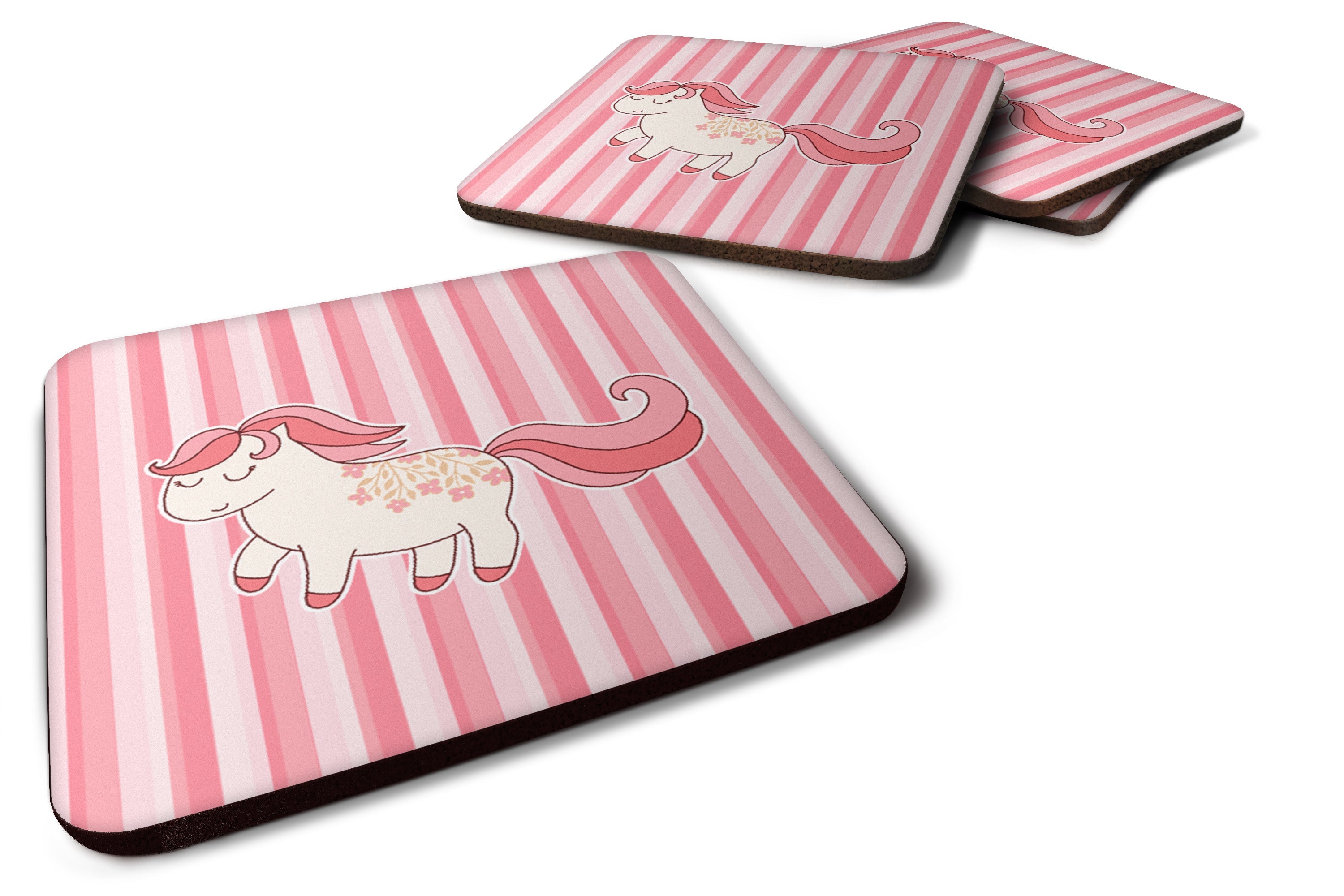 Little Pink Pony Foam Coasters Set of 4 Cup Coasters for Indoor Outdoor, Tabletop Protection, Anti Slip, Mouse pad Material
