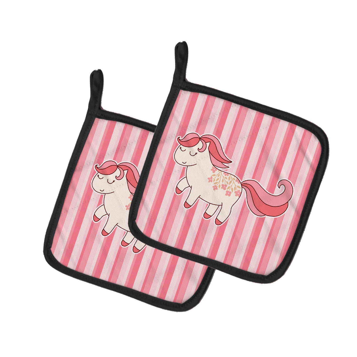 Little Pink Pony Pot Holder Set of 2 Heat Resistant Quilted Hot Pads 7.5 x 7.5 Inch, Insulated Kitchen Trivets for Cooking & Baking