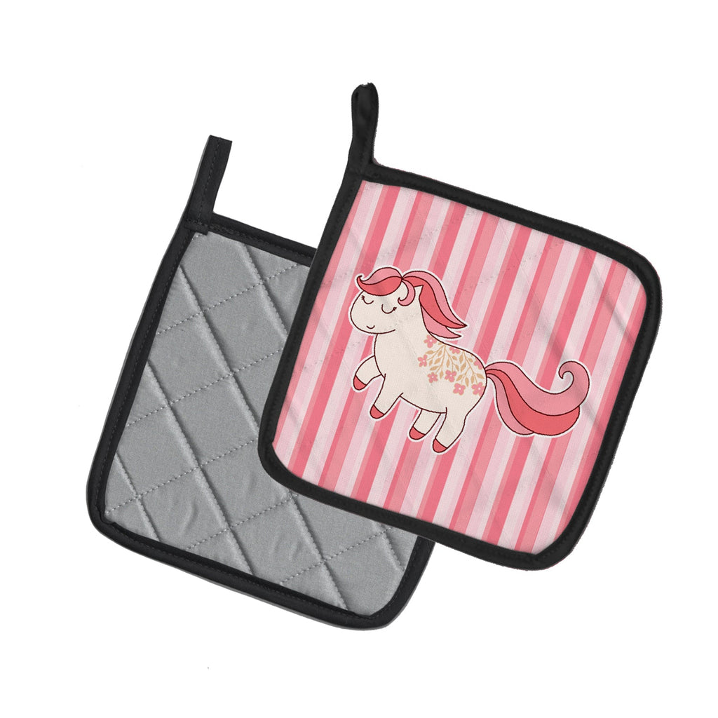 Little Pink Pony Pot Holder Set of 2 Heat Resistant Quilted Hot Pads 7.5 x 7.5 Inch, Insulated Kitchen Trivets for Cooking & Baking