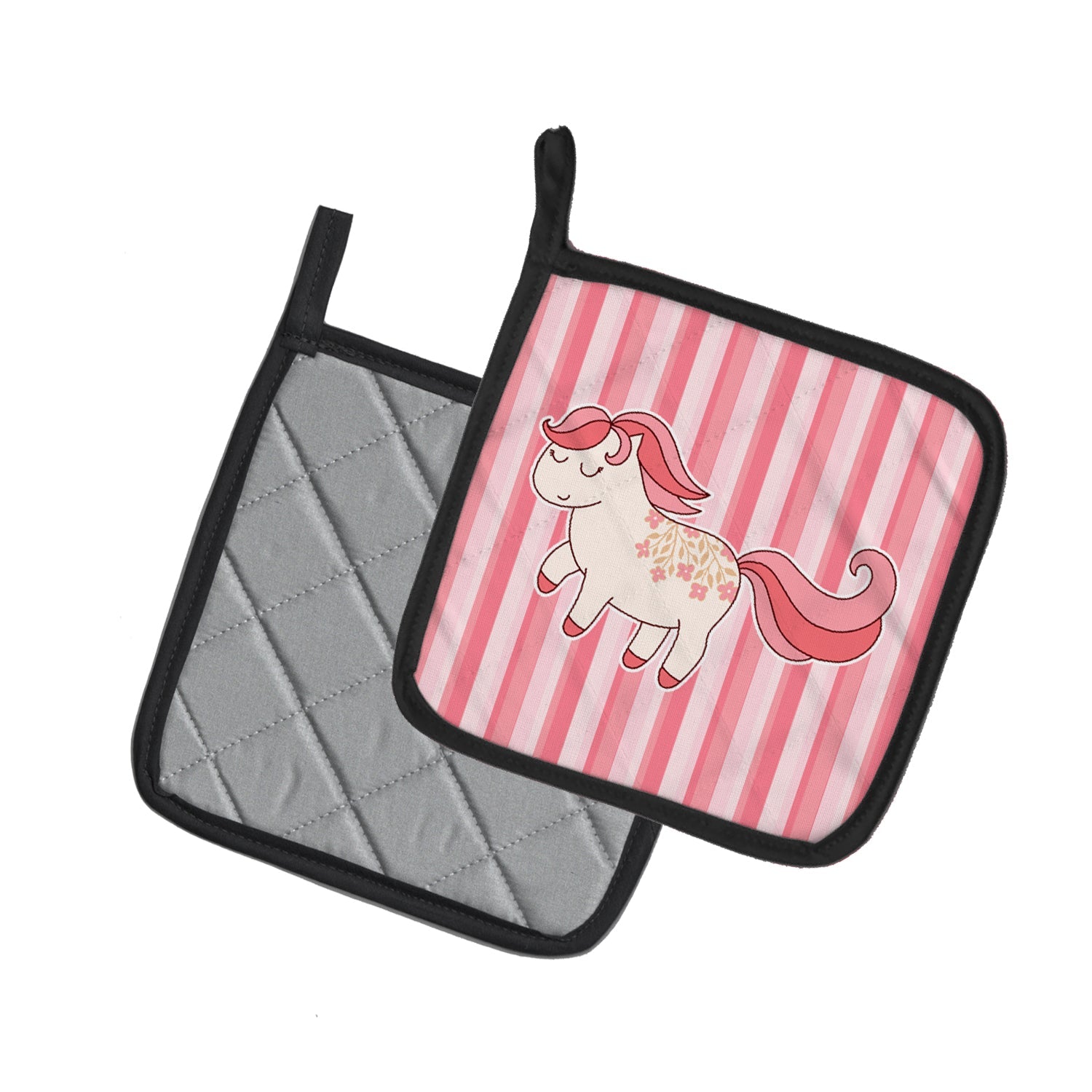 Little Pink Pony Pot Holder Set of 2 Heat Resistant Quilted Hot Pads 7.5 x 7.5 Inch, Insulated Kitchen Trivets for Cooking & Baking