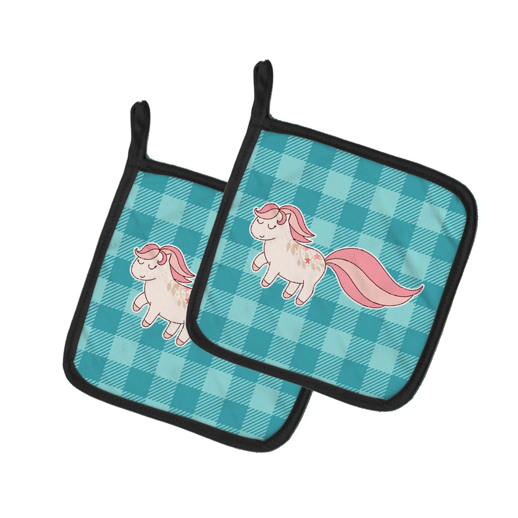Little Pink Pony Polkadots Pot Holder Set of 2 Heat Resistant Quilted Hot Pads 7.5 x 7.5 Inch, Insulated Kitchen Trivets for Cooking & Baking