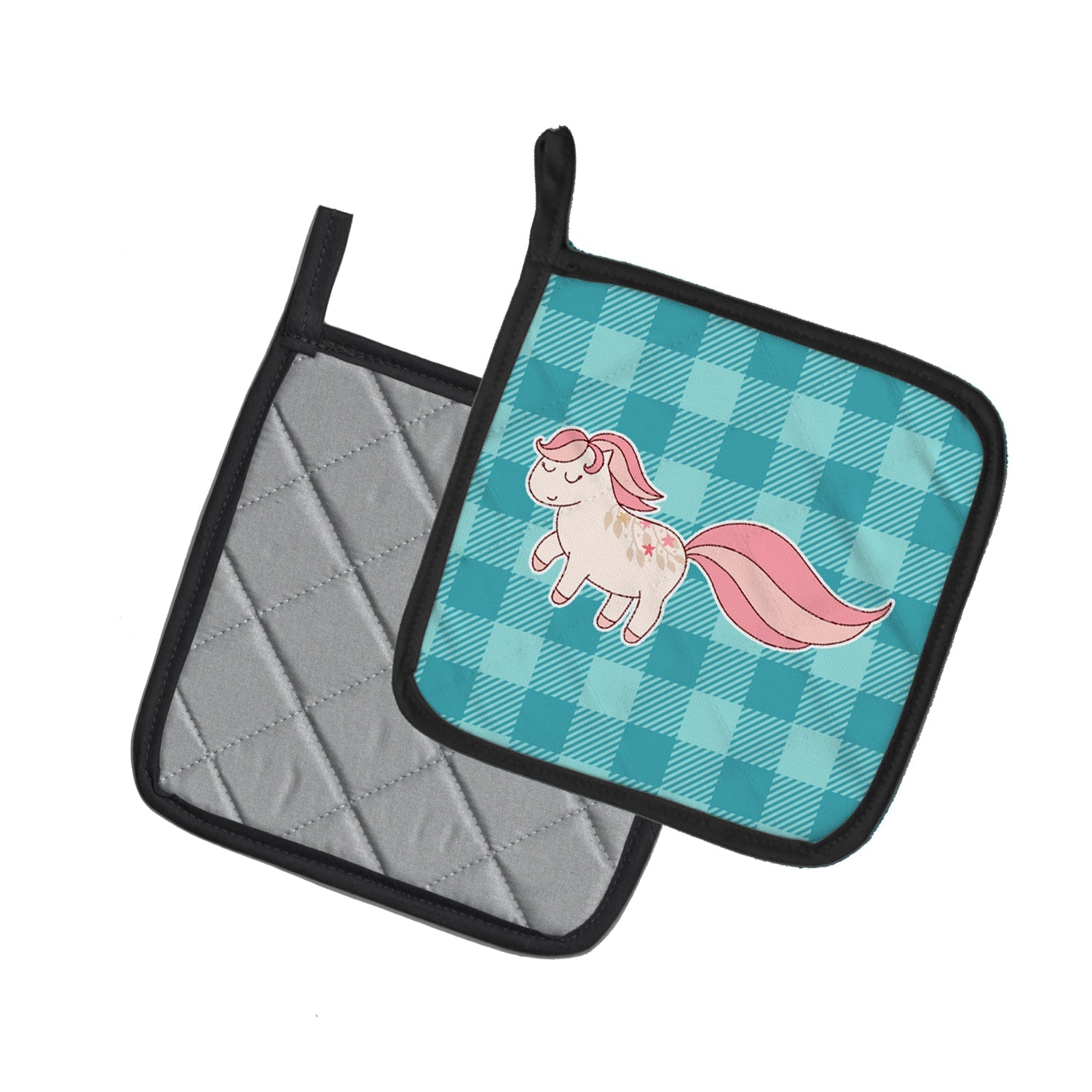 Little Pink Pony Polkadots Pot Holder Set of 2 Heat Resistant Quilted Hot Pads 7.5 x 7.5 Inch, Insulated Kitchen Trivets for Cooking & Baking