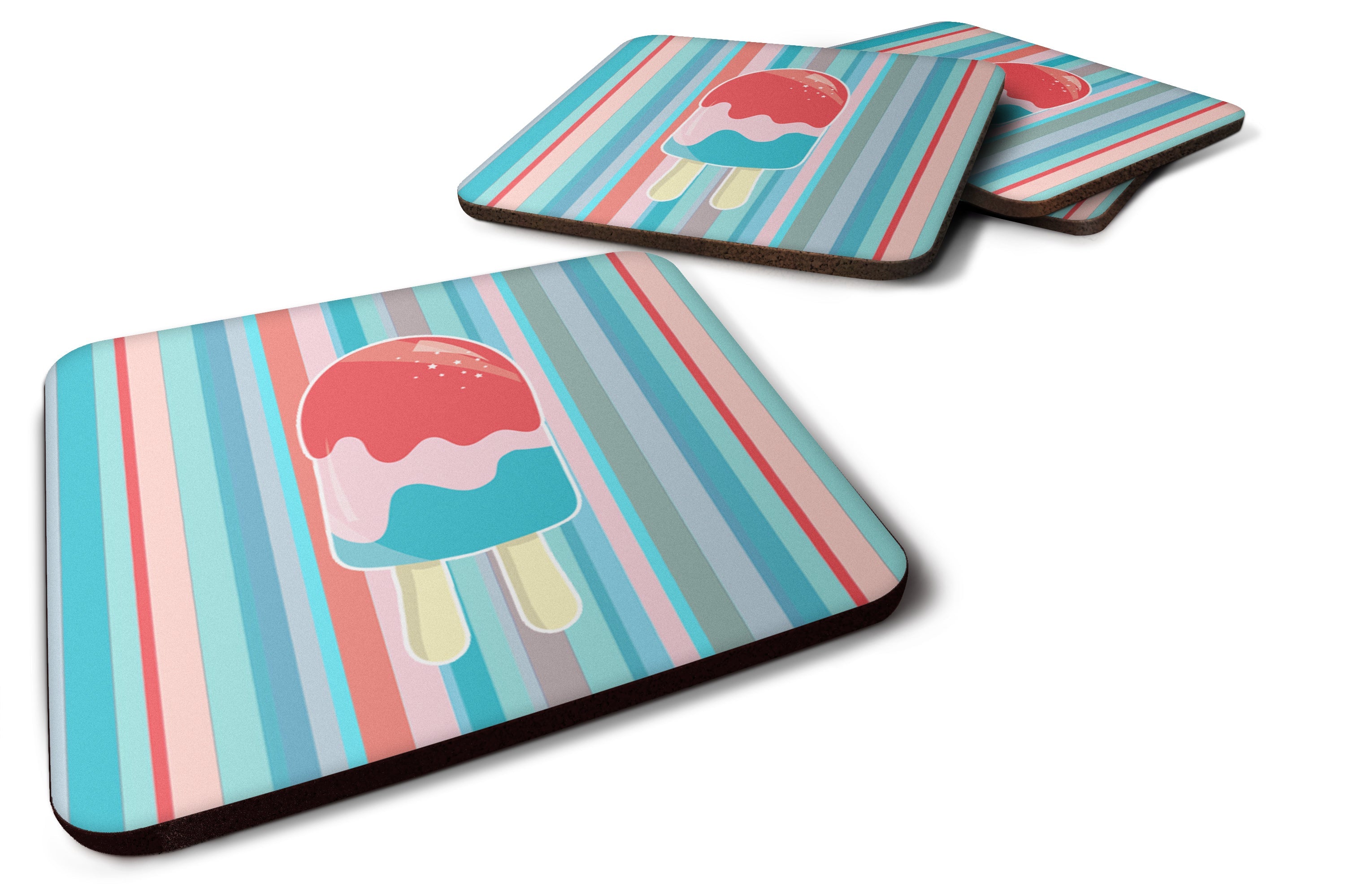 Ice Pop Popcicle Red Pink Blue Foam Coasters Set of 4 Cup Coasters for Indoor Outdoor, Tabletop Protection, Anti Slip, Mouse pad Material