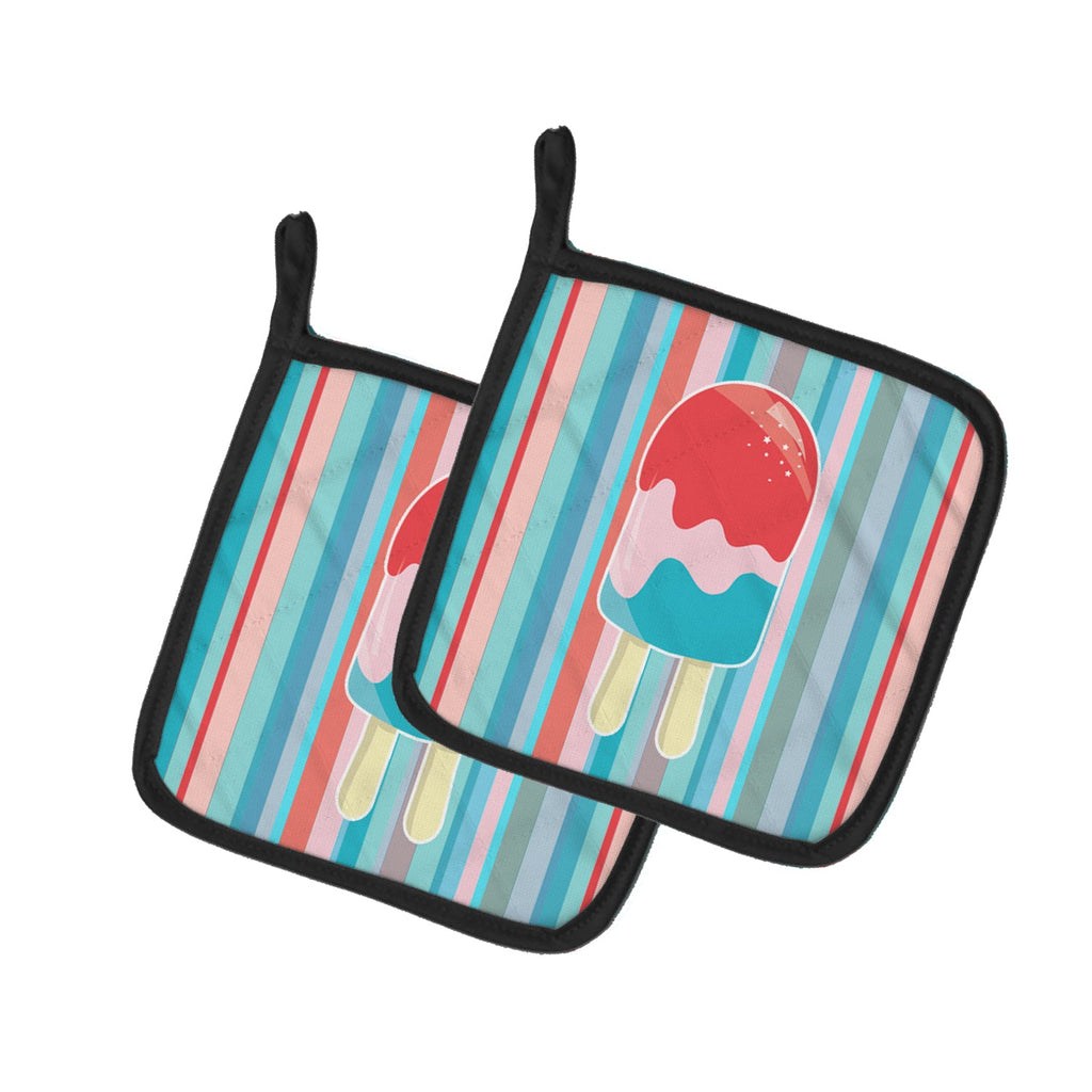 Ice Pop Popcicle Red Pink Blue Pot Holder Set of 2 Heat Resistant Quilted Hot Pads 7.5 x 7.5 Inch, Insulated Kitchen Trivets for Cooking & Baking