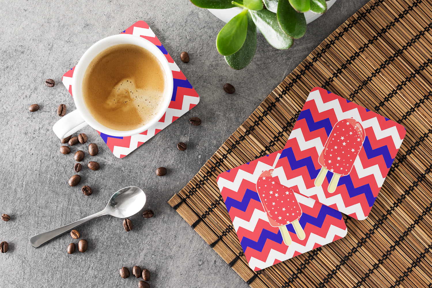Ice Pop Popcicle Red White Blue Foam Coasters Set of 4 Cup Coasters for Indoor Outdoor, Tabletop Protection, Anti Slip, Mouse pad Material