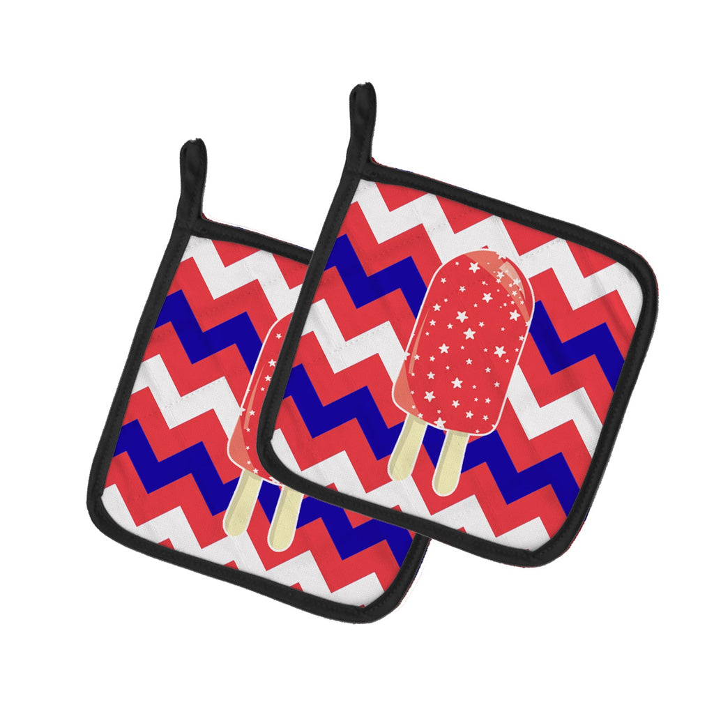 Ice Pop Popcicle Red White Blue Pot Holder Set of 2 Heat Resistant Quilted Hot Pads 7.5 x 7.5 Inch, Insulated Kitchen Trivets for Cooking & Baking