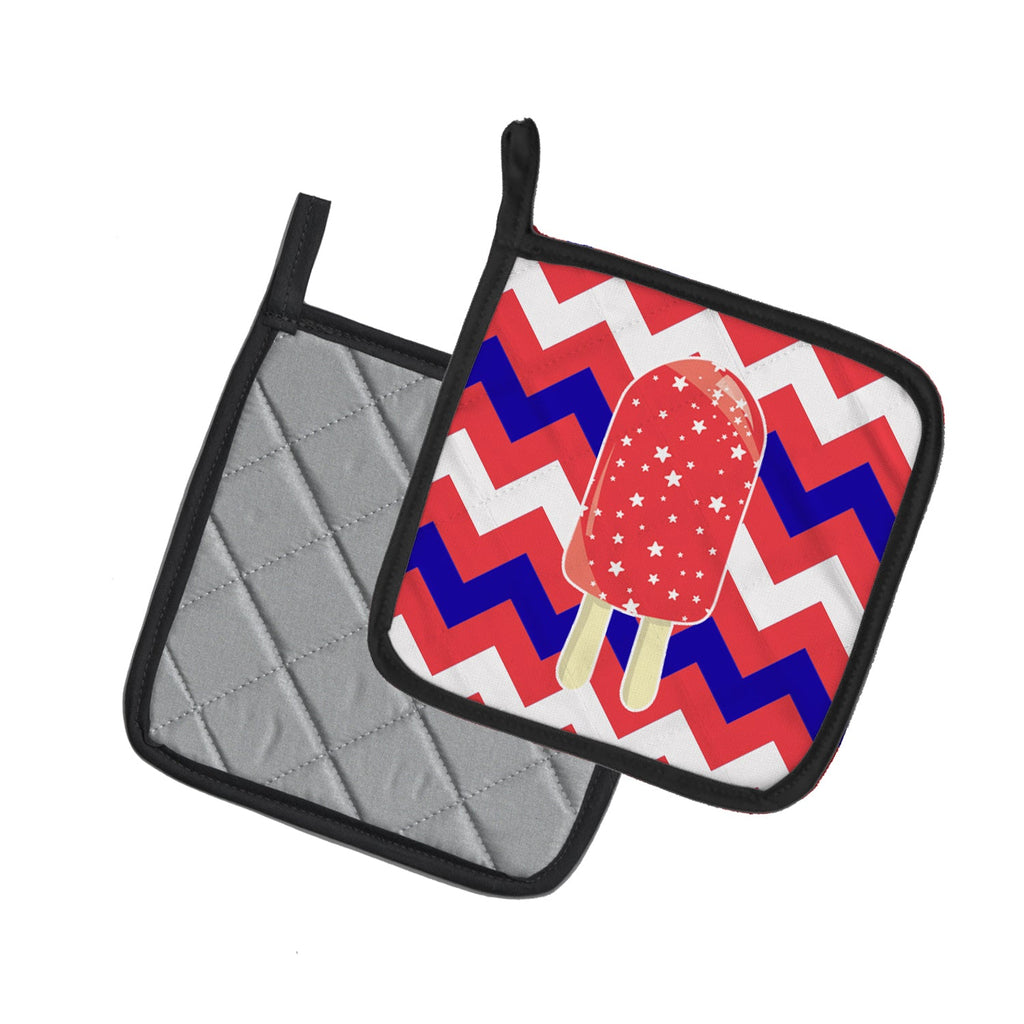 Ice Pop Popcicle Red White Blue Pot Holder Set of 2 Heat Resistant Quilted Hot Pads 7.5 x 7.5 Inch, Insulated Kitchen Trivets for Cooking & Baking