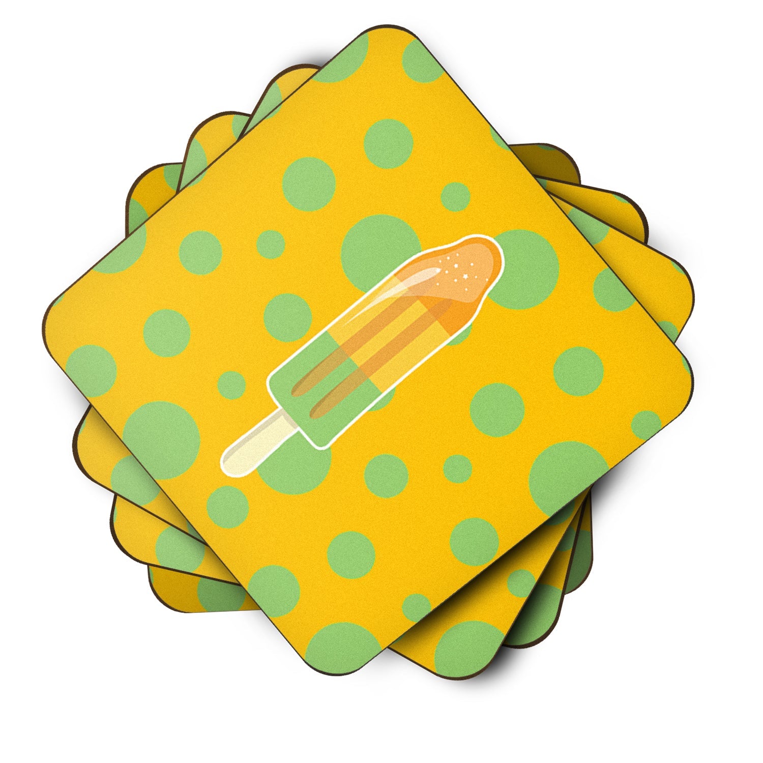 Ice Pop Popcicle Orange Green Foam Coasters Set of 4 Cup Coasters for Indoor Outdoor, Tabletop Protection, Anti Slip, Mouse pad Material
