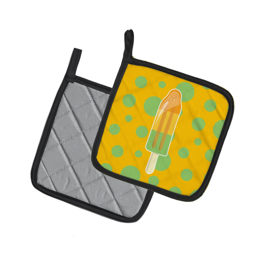Ice Pop Popcicle Orange Green Pot Holder Set of 2 Heat Resistant Quilted Hot Pads 7.5 x 7.5 Inch, Insulated Kitchen Trivets for Cooking & Baking