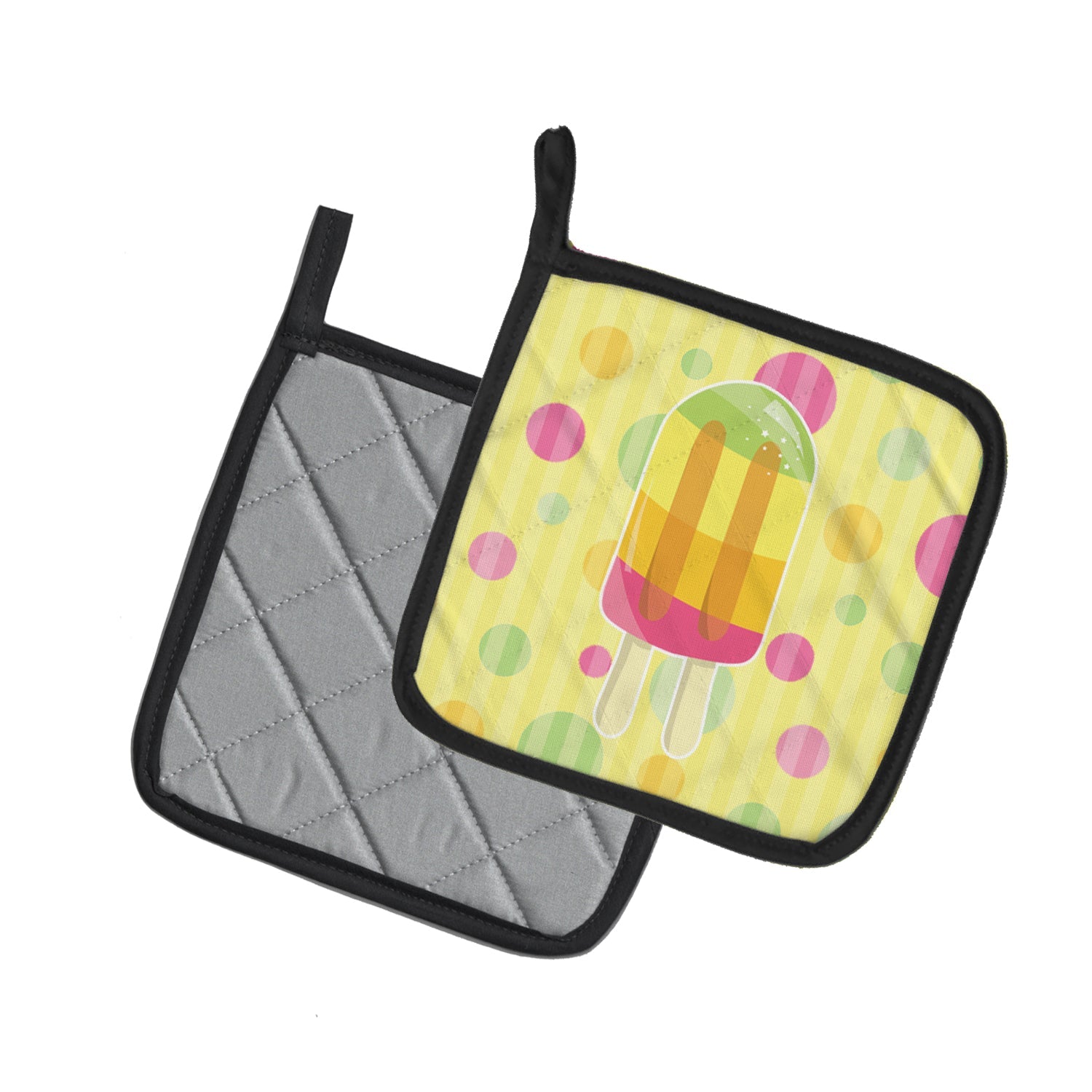 Ice Pop Popcicle Polkadots Pot Holder Set of 2 Heat Resistant Quilted Hot Pads 7.5 x 7.5 Inch, Insulated Kitchen Trivets for Cooking & Baking