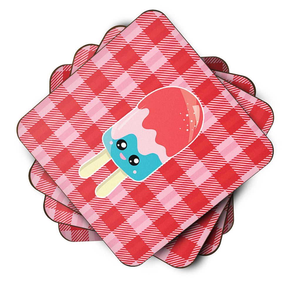 Ice Pop Popcicle Face Gingham Foam Coasters Set of 4 Cup Coasters for Indoor Outdoor, Tabletop Protection, Anti Slip, Mouse pad Material