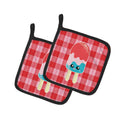 Ice Pop Popcicle Face Gingham Pot Holder Set of 2 Heat Resistant Quilted Hot Pads 7.5 x 7.5 Inch, Insulated Kitchen Trivets for Cooking & Baking