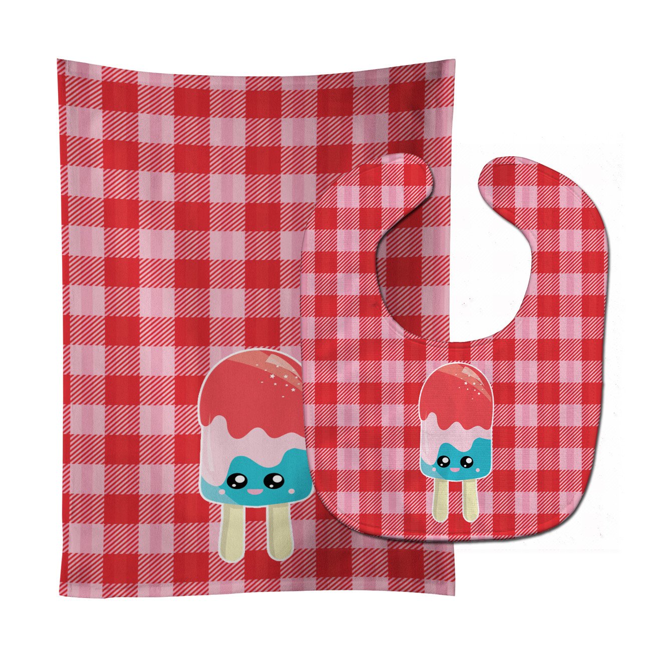 Ice Pop Popcicle Face Gingham Baby Bib & Burp Cloth Easy-Clean Baby Bib Baby Feeding Accessory Baby Mealtime Essential