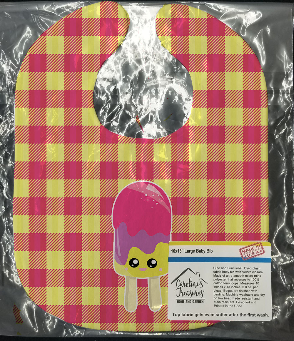 Ice Pop Popcicle Face Gingham Baby Bib Easy-Clean Baby Bib Baby Feeding Accessory Baby Mealtime Essential, 10 x 13, Multicolor