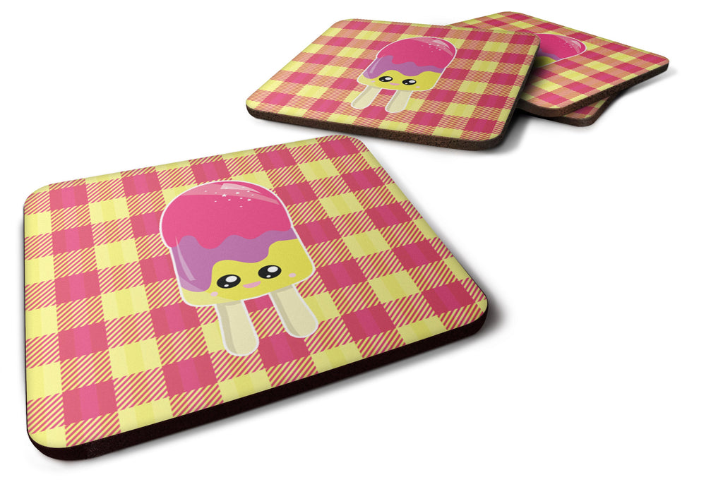 Ice Pop Popcicle Face Gingham Foam Coasters Set of 4 Cup Coasters for Indoor Outdoor, Tabletop Protection, Anti Slip, Mouse pad Material